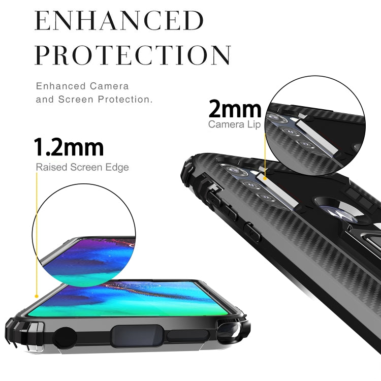 For Motorola Moto G Stylus Carbon Fiber Protective Case with 360 Degree Rotating Ring Holder