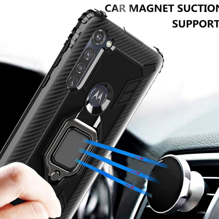 For Motorola Moto G Stylus Carbon Fiber Protective Case with 360 Degree Rotating Ring Holder