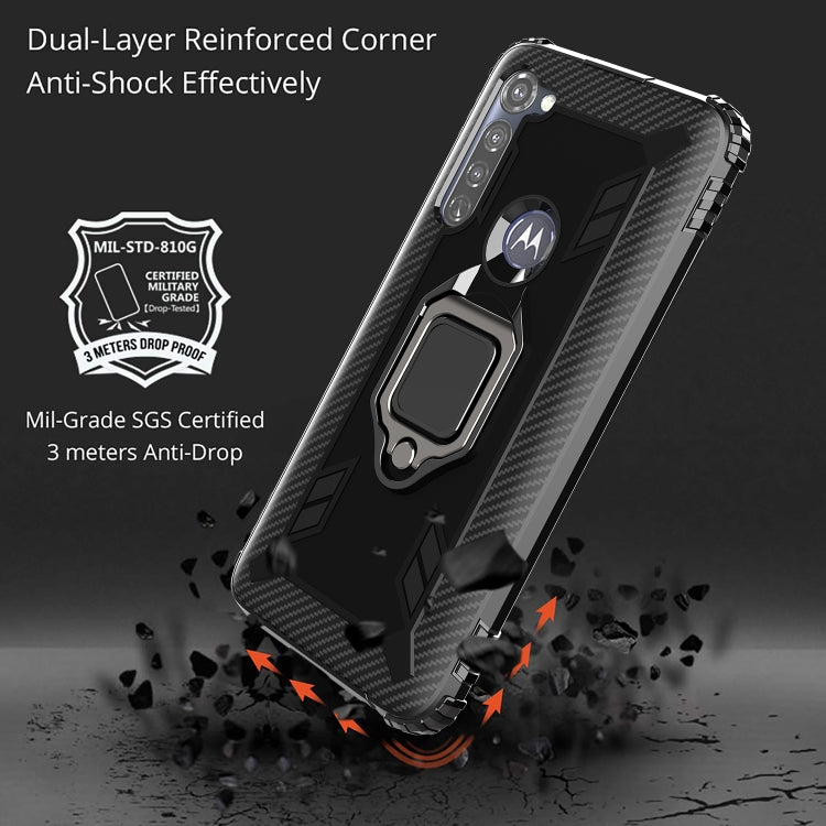 For Motorola Moto G Stylus Carbon Fiber Protective Case with 360 Degree Rotating Ring Holder
