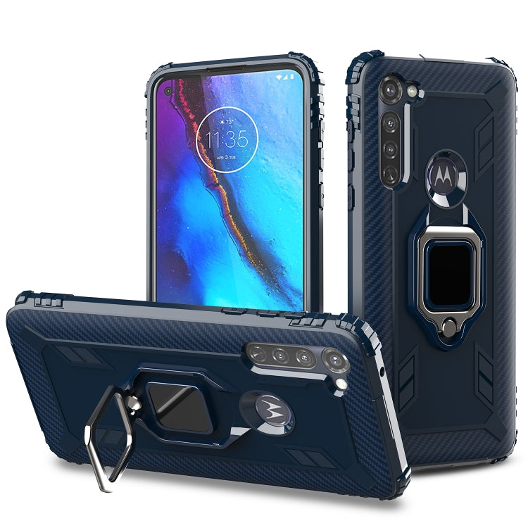 For Motorola Moto G Stylus Carbon Fiber Protective Case with 360 Degree Rotating Ring Holder