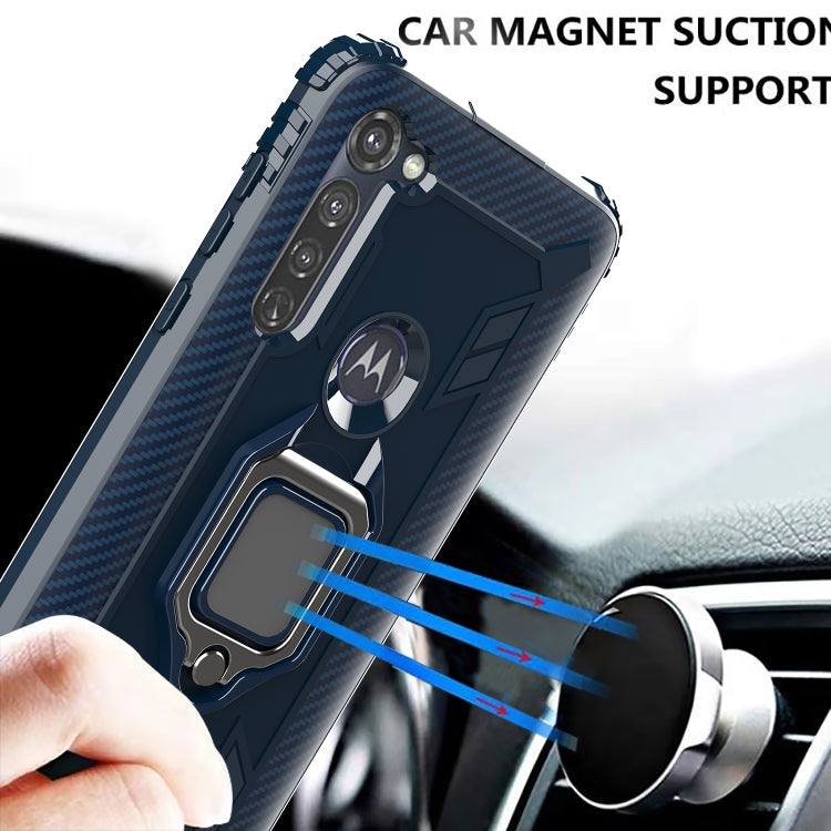For Motorola Moto G Stylus Carbon Fiber Protective Case with 360 Degree Rotating Ring Holder