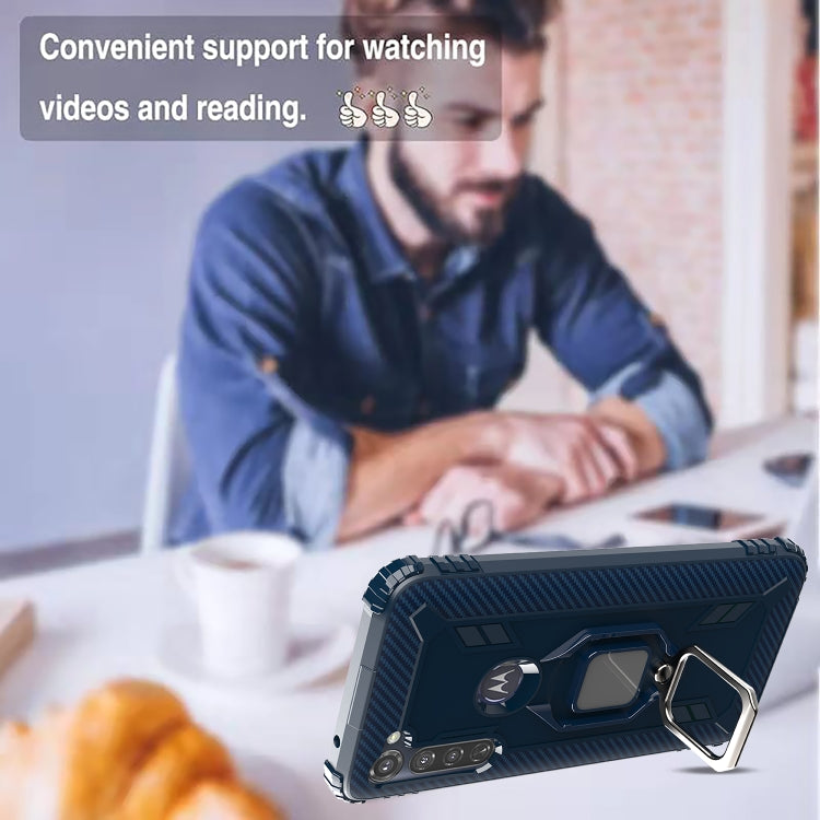For Motorola Moto G Stylus Carbon Fiber Protective Case with 360 Degree Rotating Ring Holder