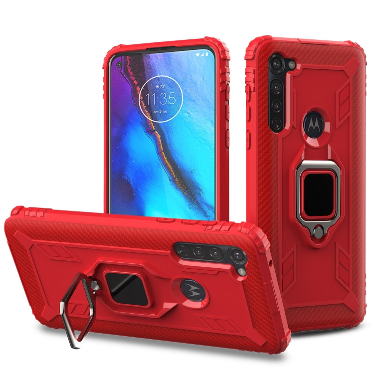 For Motorola Moto G Stylus Carbon Fiber Protective Case with 360 Degree Rotating Ring Holder