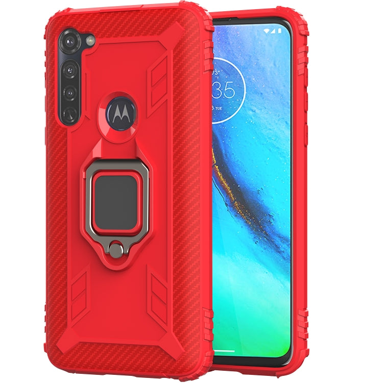 For Motorola Moto G Stylus Carbon Fiber Protective Case with 360 Degree Rotating Ring Holder