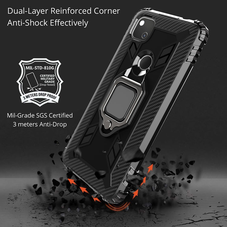 For Google Pixel 4a Carbon Fiber Protective Case with 360 Degree Rotating Ring Holder
