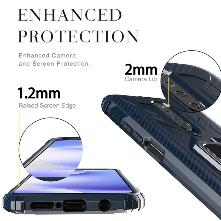 For Xiaomi Redmi 9 Carbon Fiber Protective Case with 360 Degree Rotating Ring Holder