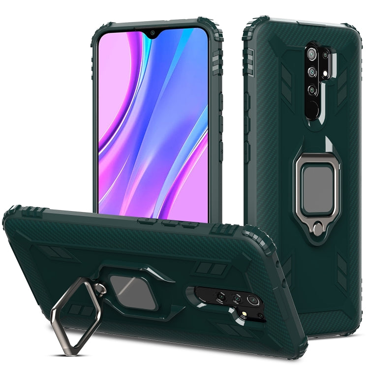 For Xiaomi Redmi 9 Carbon Fiber Protective Case with 360 Degree Rotating Ring Holder