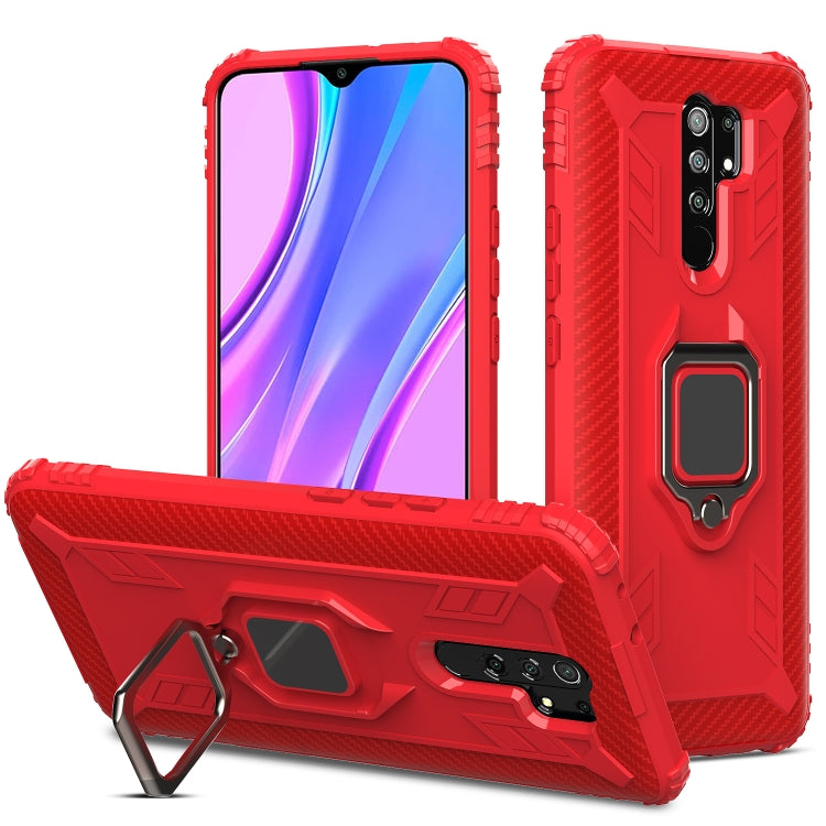 For Xiaomi Redmi 9 Carbon Fiber Protective Case with 360 Degree Rotating Ring Holder