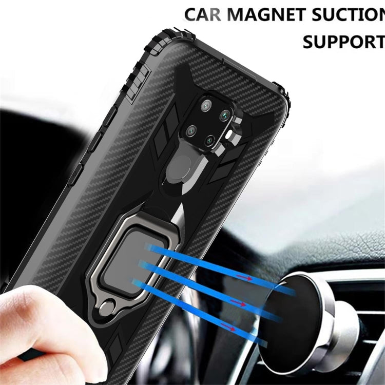 For Huawei nova 5i Pro / Mate 30 Lite / nova 5z Carbon Fiber Protective Case with 360 Degree Rotating Ring Holder