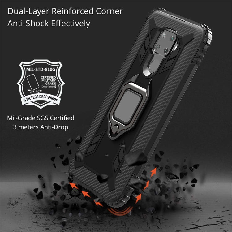 For Huawei nova 5i Pro / Mate 30 Lite / nova 5z Carbon Fiber Protective Case with 360 Degree Rotating Ring Holder