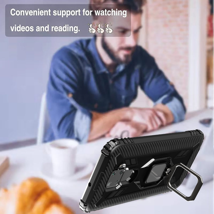 For Huawei nova 5i Pro / Mate 30 Lite / nova 5z Carbon Fiber Protective Case with 360 Degree Rotating Ring Holder