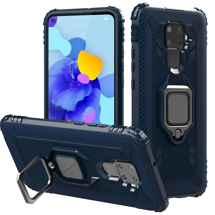 For Huawei nova 5i Pro / Mate 30 Lite / nova 5z Carbon Fiber Protective Case with 360 Degree Rotating Ring Holder