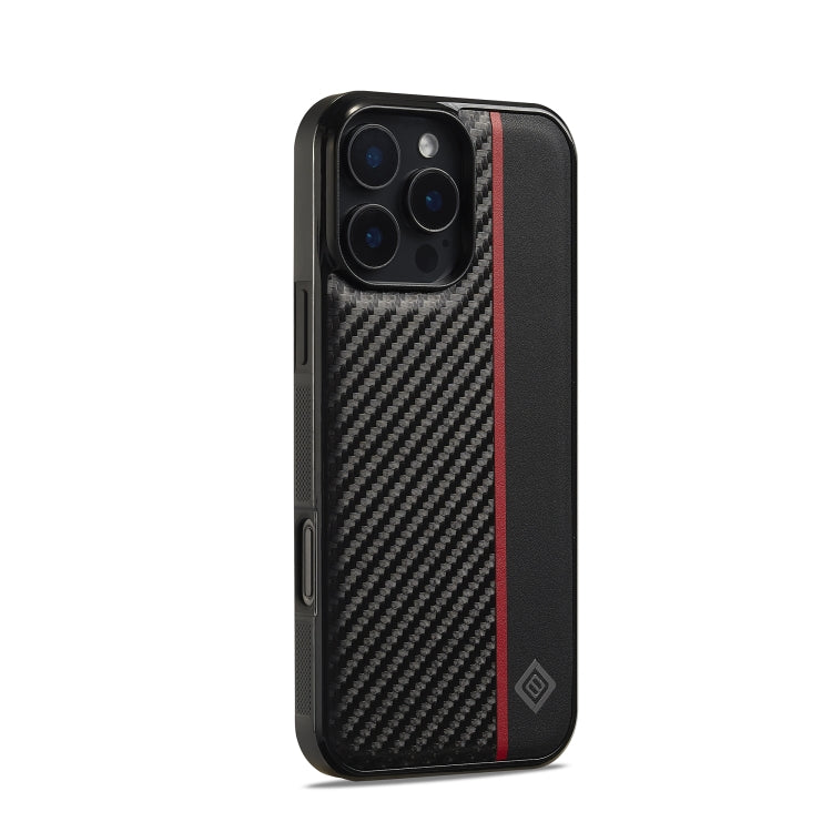 For iPhone 16 Pro Max LC.IMEEKE 3 in 1 Carbon Fiber Texture Shockproof Phone Case - Black