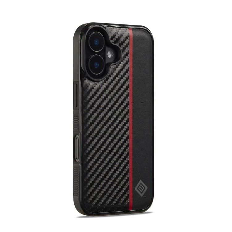 For iPhone 16 LC.IMEEKE 3 in 1 Carbon Fiber Texture Shockproof Phone Case - Black