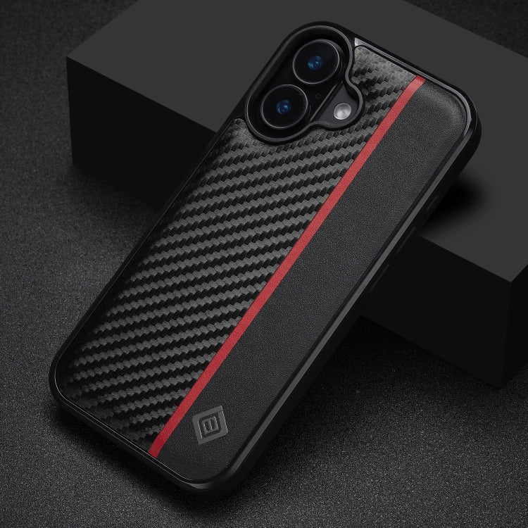 For iPhone 16 LC.IMEEKE 3 in 1 Carbon Fiber Texture Shockproof Phone Case - Black