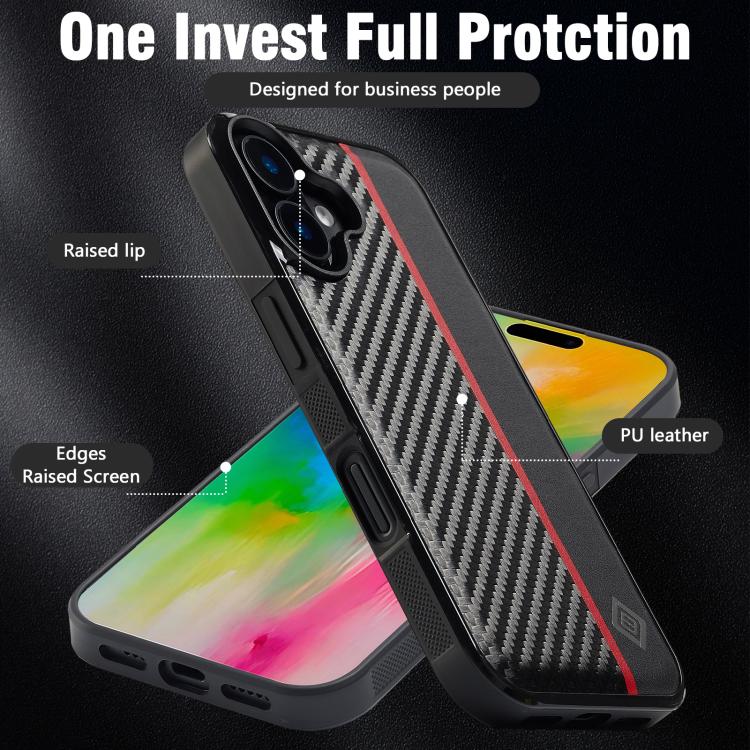 For iPhone 17 LC.IMEEKE 3 in 1 Carbon Fiber Texture Shockproof Phone Case - Black