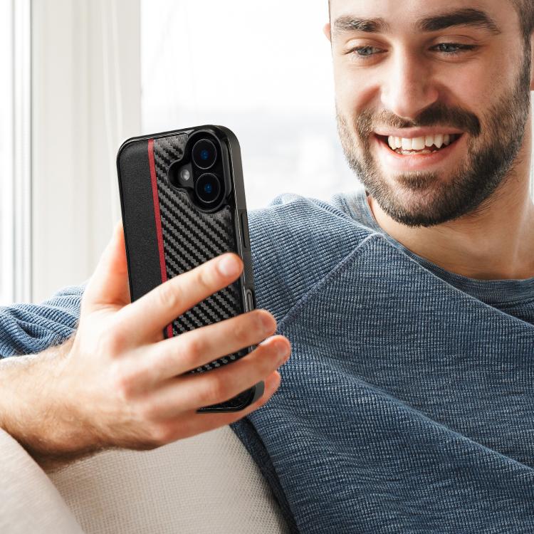 For iPhone 17 LC.IMEEKE 3 in 1 Carbon Fiber Texture Shockproof Phone Case - Black