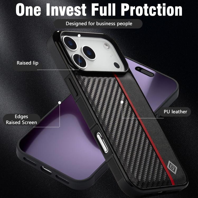For iPhone 17 Pro LC.IMEEKE 3 in 1 Carbon Fiber Texture Shockproof Phone Case - Black