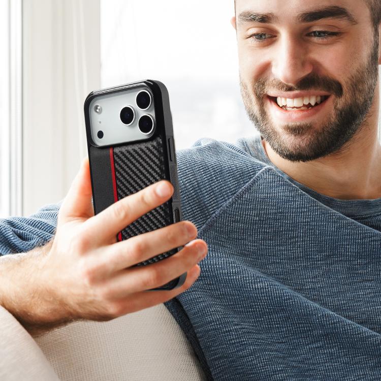 For iPhone 17 Pro Max LC.IMEEKE 3 in 1 Carbon Fiber Texture Shockproof Phone Case - Black