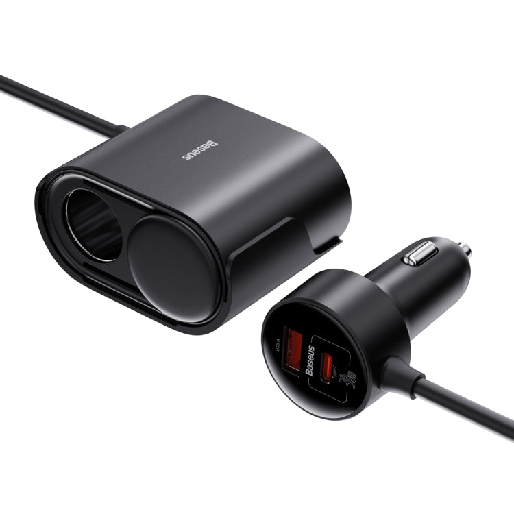 Baseus High Efficiency Pro 30W 2 in 1 Car Cigarette Lighter Expand with 4 Output Ports(Black)