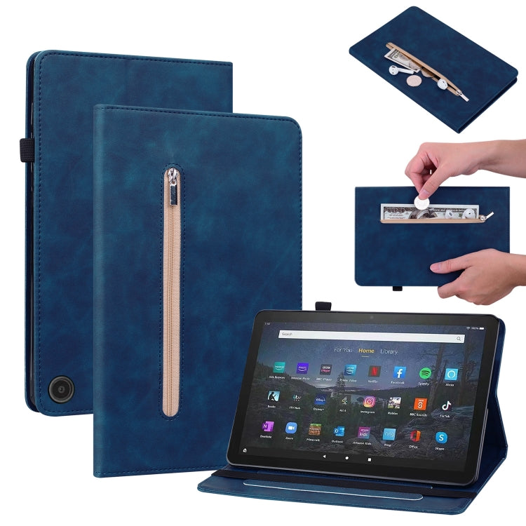 For Amazon Fire Max 11 Skin Feel Solid Color Zipper Leather Tablet Case