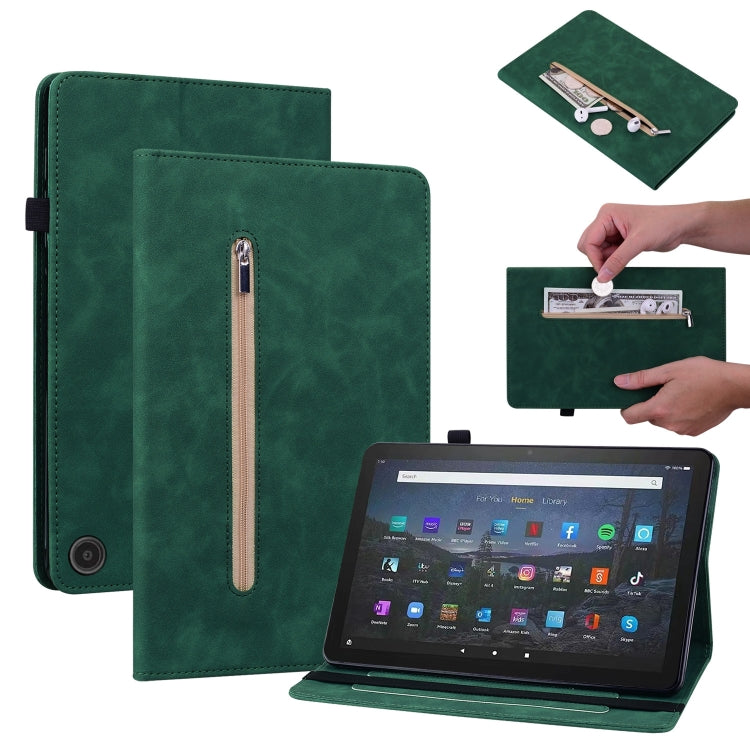 For Amazon Fire Max 11 Skin Feel Solid Color Zipper Leather Tablet Case