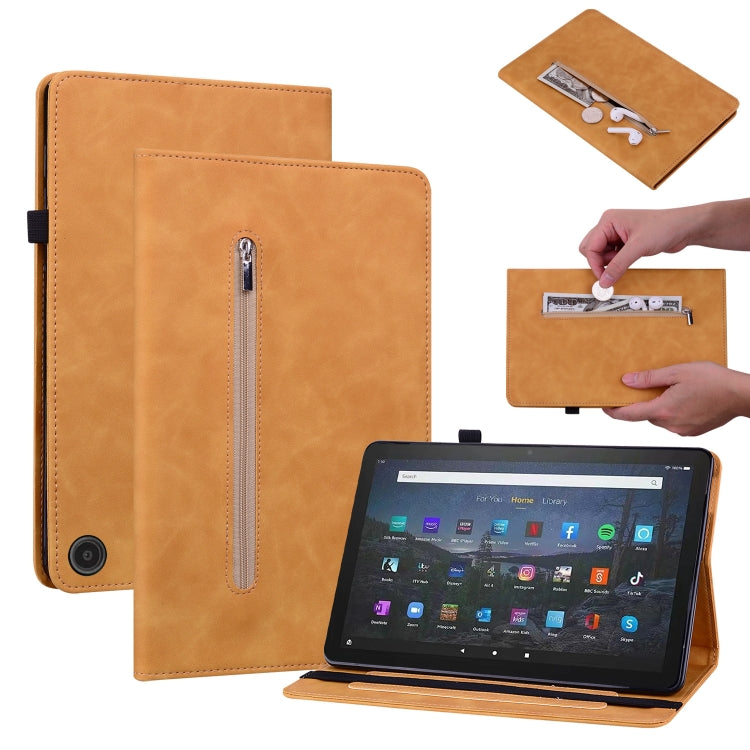 For Amazon Fire Max 11 Skin Feel Solid Color Zipper Leather Tablet Case