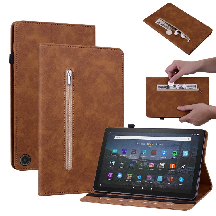 For Amazon Fire Max 11 Skin Feel Solid Color Zipper Leather Tablet Case