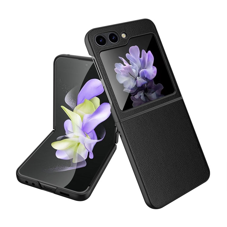 For Samsung Galaxy Z Flip5 Anti-slip Strip Ultra-thin Folding Litchi Texture PC Phone Case
