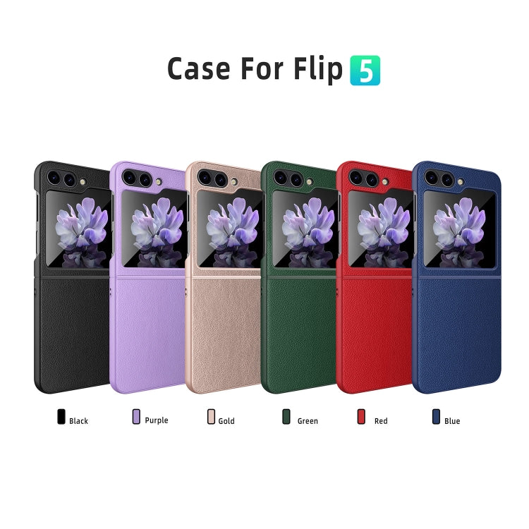 For Samsung Galaxy Z Flip5 Anti-slip Strip Ultra-thin Folding Litchi Texture PC Phone Case
