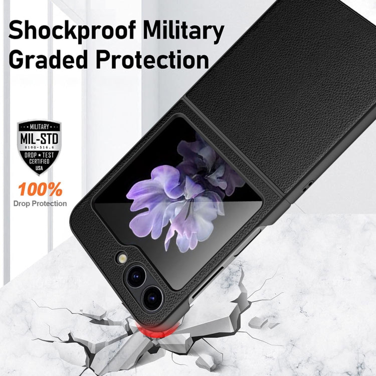 For Samsung Galaxy Z Flip5 Anti-slip Strip Ultra-thin Folding Litchi Texture PC Phone Case