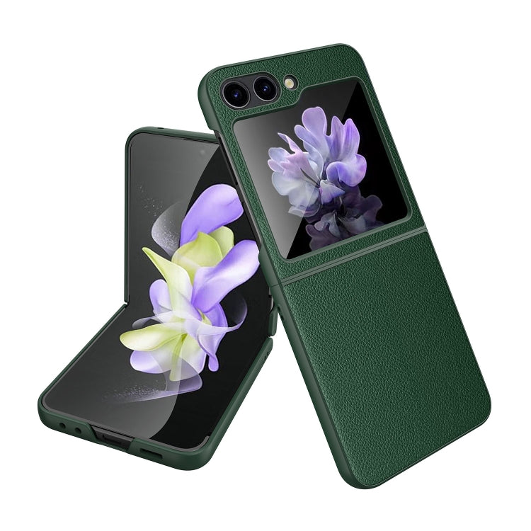 For Samsung Galaxy Z Flip5 Anti-slip Strip Ultra-thin Folding Litchi Texture PC Phone Case