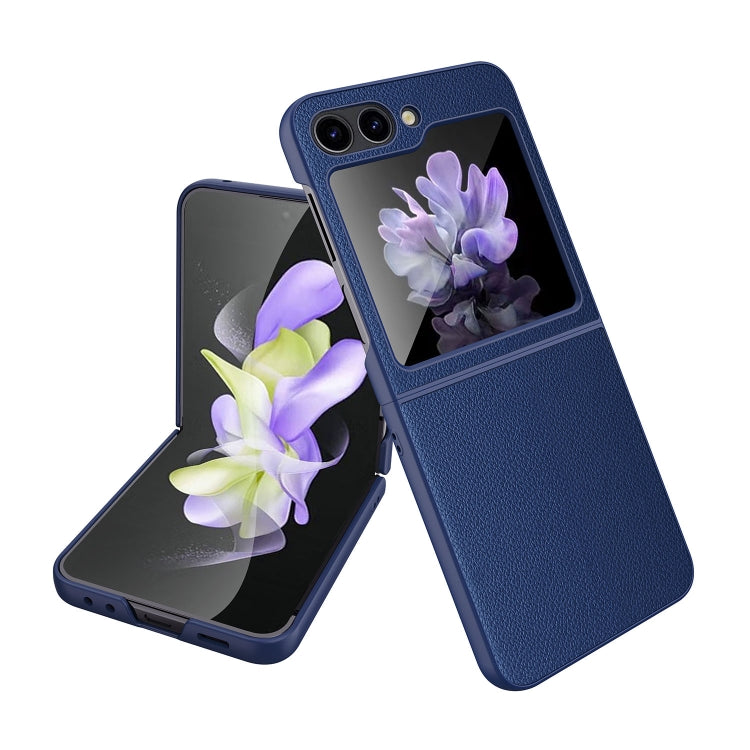 For Samsung Galaxy Z Flip5 Anti-slip Strip Ultra-thin Folding Litchi Texture PC Phone Case