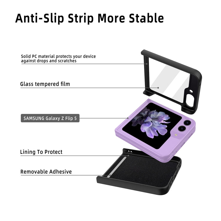 For Samsung Galaxy Z Flip5 Anti-slip Strip Ultra-thin Folding Litchi Texture PC Phone Case
