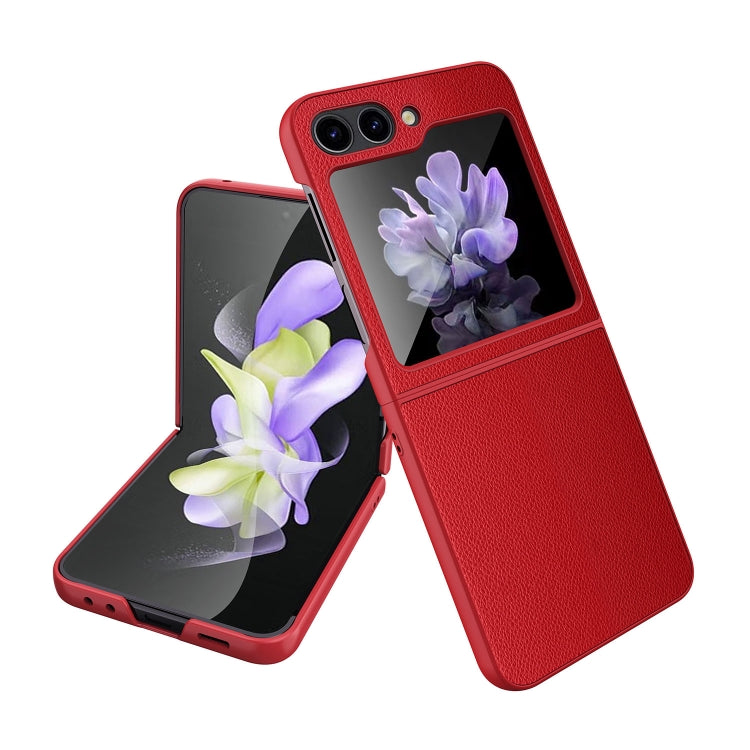 For Samsung Galaxy Z Flip5 Anti-slip Strip Ultra-thin Folding Litchi Texture PC Phone Case