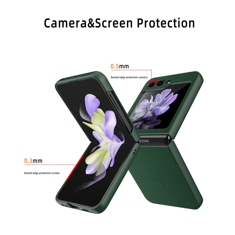 For Samsung Galaxy Z Flip5 Anti-slip Strip Ultra-thin Folding Litchi Texture PC Phone Case