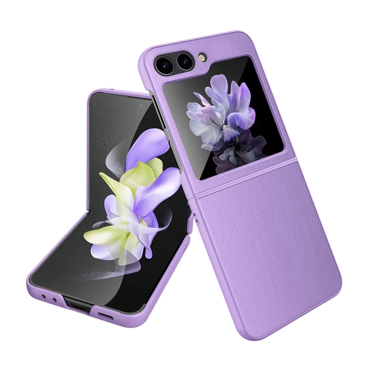 For Samsung Galaxy Z Flip5 Anti-slip Strip Ultra-thin Folding Litchi Texture PC Phone Case