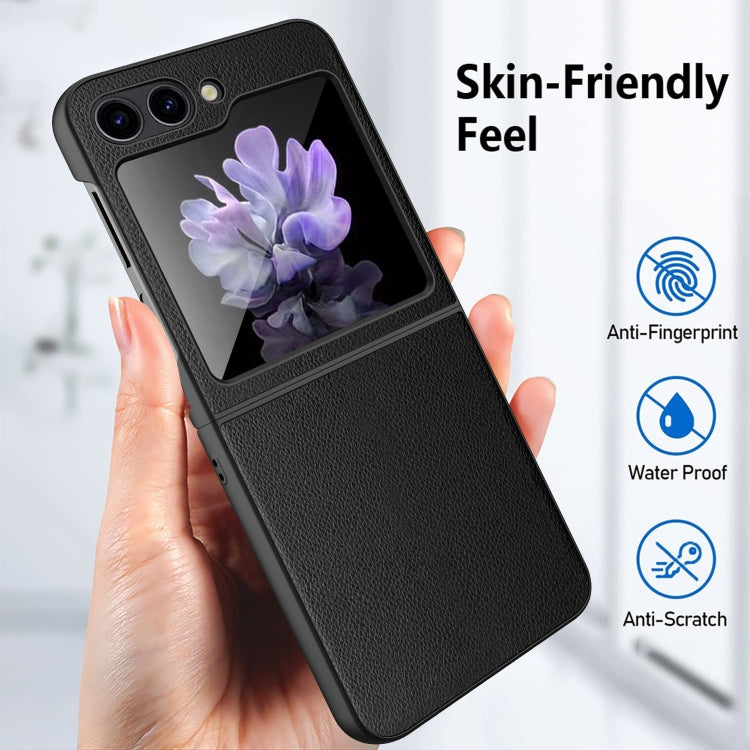 For Samsung Galaxy Z Flip5 Anti-slip Strip Ultra-thin Folding Litchi Texture PC Phone Case