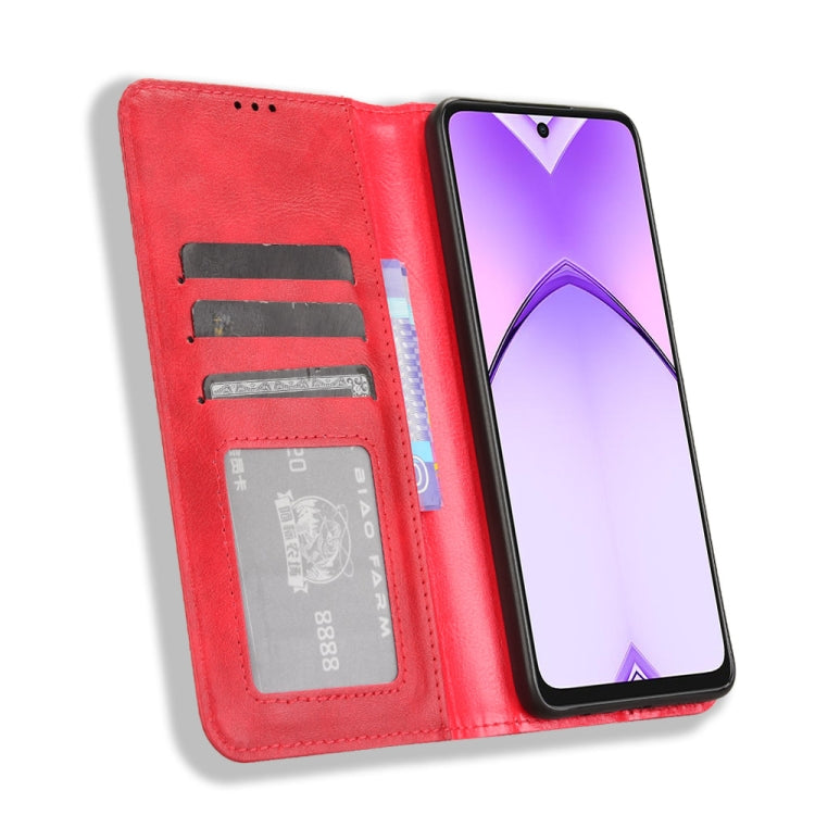 For OPPO A3x 5G India Magnetic Buckle Retro Texture Leather Phone Case