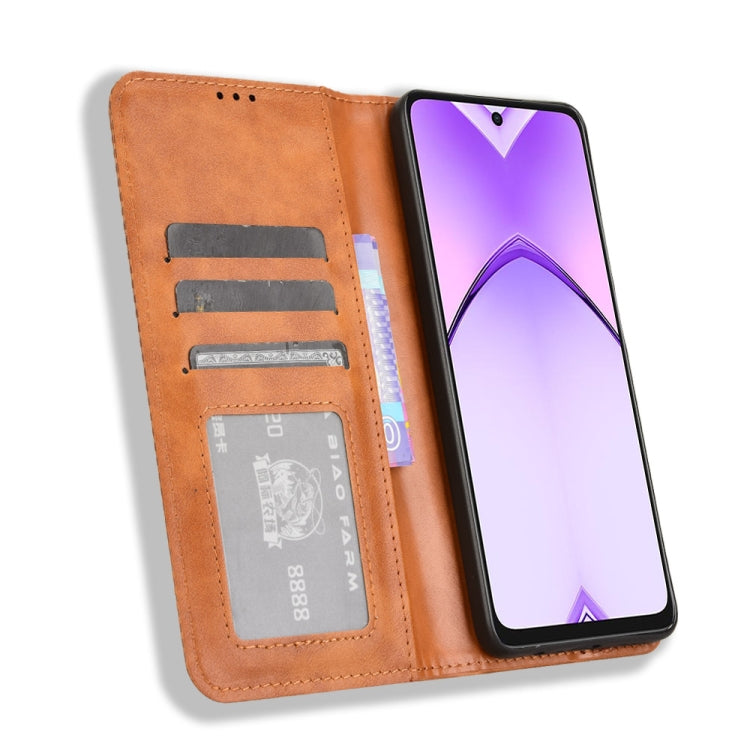 For OPPO A3x 5G India Magnetic Buckle Retro Texture Leather Phone Case
