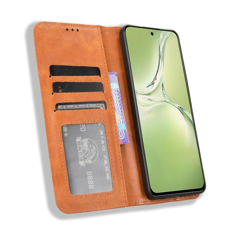 For OPPO K12X 5G / OnePlus Nord CE4 Lite 5G Magnetic Buckle Retro Texture Leather Phone Case