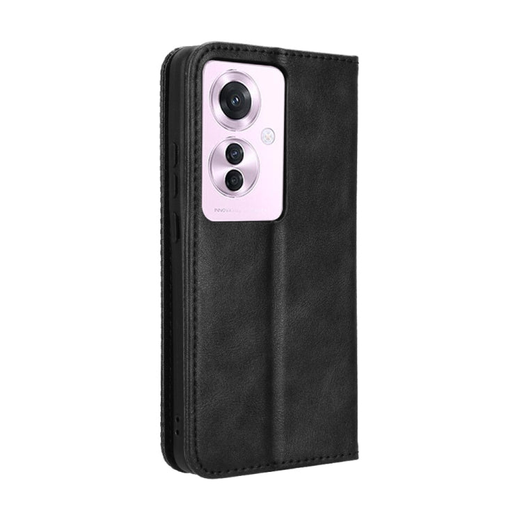 For OPPO Reno11 PJH110 Magnetic Buckle Retro Texture Leather Phone Case