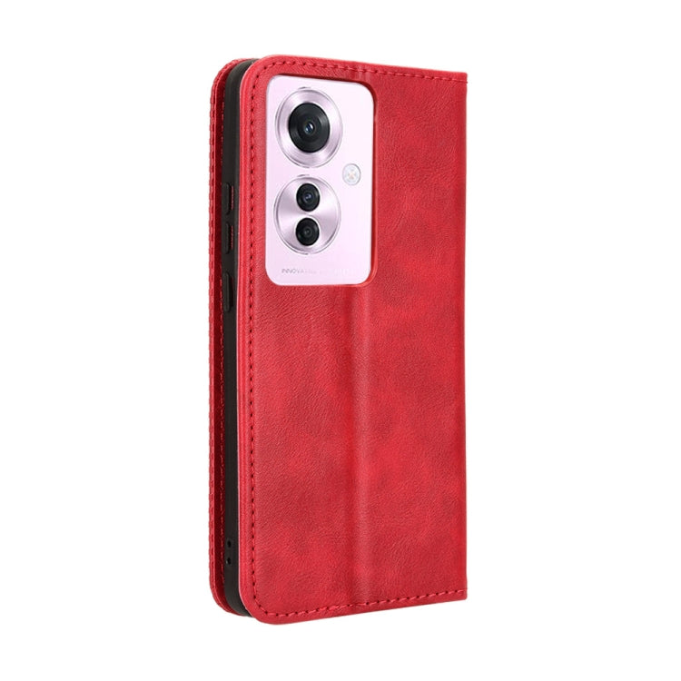 For OPPO Reno11 PJH110 Magnetic Buckle Retro Texture Leather Phone Case
