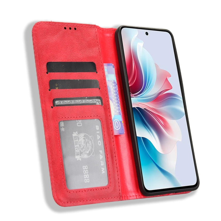For OPPO Reno11 PJH110 Magnetic Buckle Retro Texture Leather Phone Case