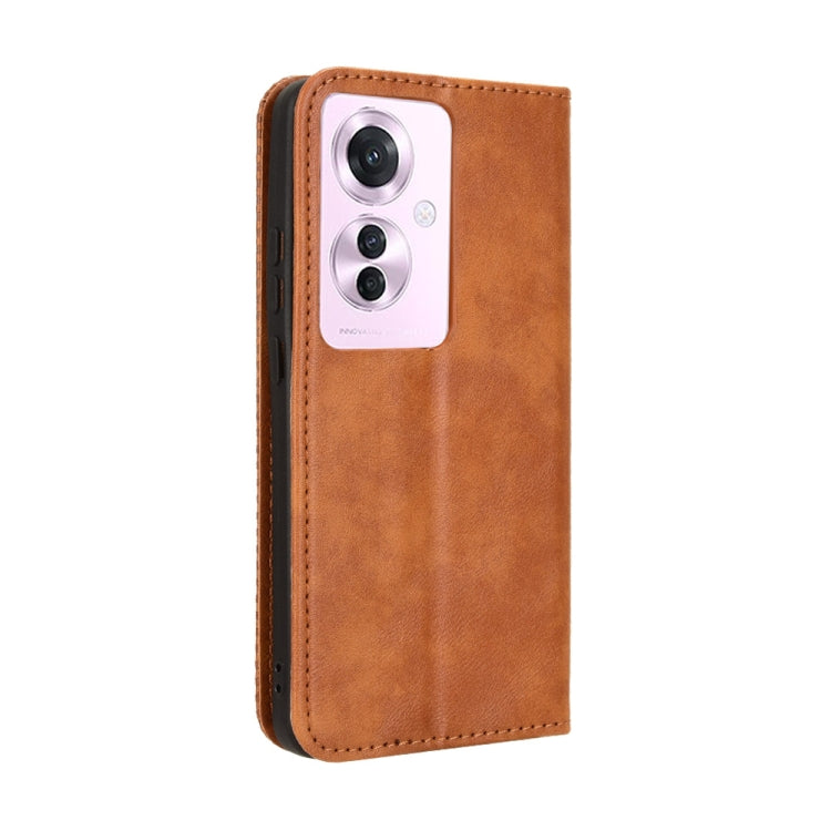 For OPPO Reno11 PJH110 Magnetic Buckle Retro Texture Leather Phone Case