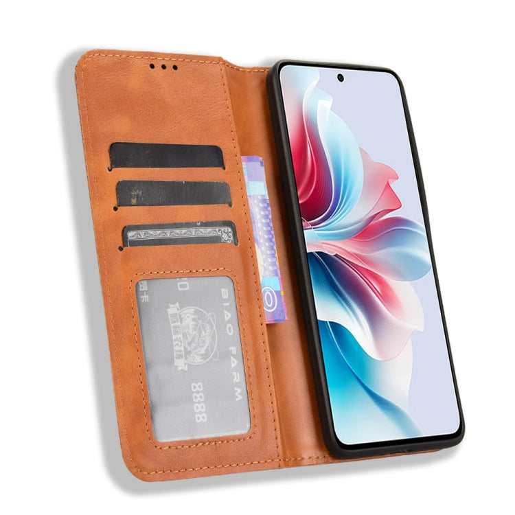 For OPPO Reno11 PJH110 Magnetic Buckle Retro Texture Leather Phone Case