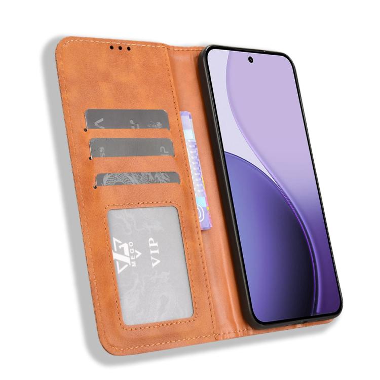 For OPPO Reno14 5G Global Magnetic Buckle Retro Texture Leather Phone Case