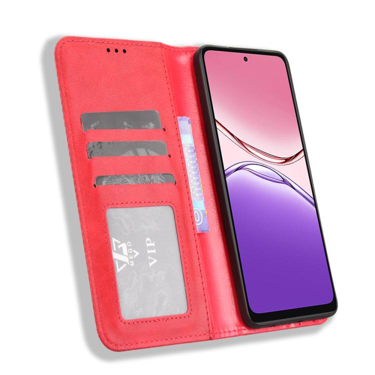 For OPPO A5x 4G / 5G Global Magnetic Buckle Retro Texture Leather Phone Case
