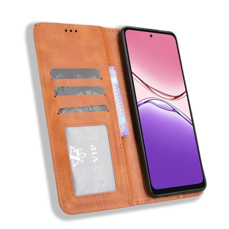 For OPPO A5x 4G / 5G Global Magnetic Buckle Retro Texture Leather Phone Case