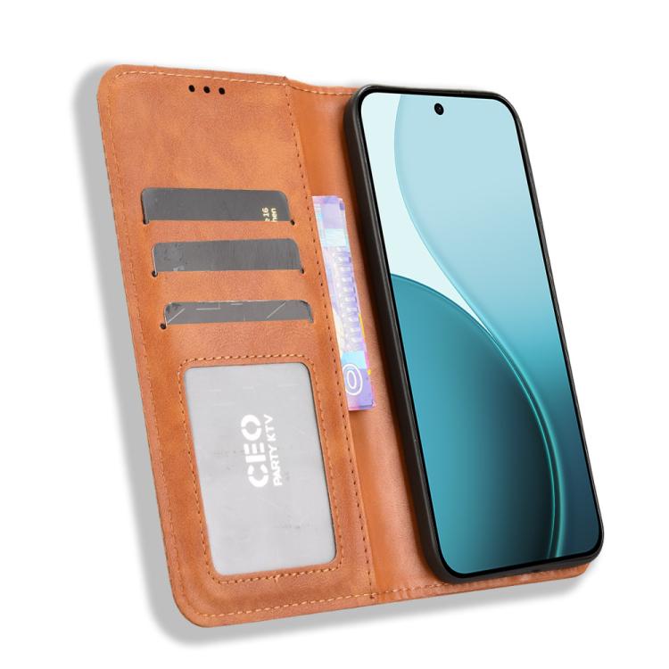 For OPPO Reno14 F 5G Magnetic Buckle Retro Texture Leather Phone Case